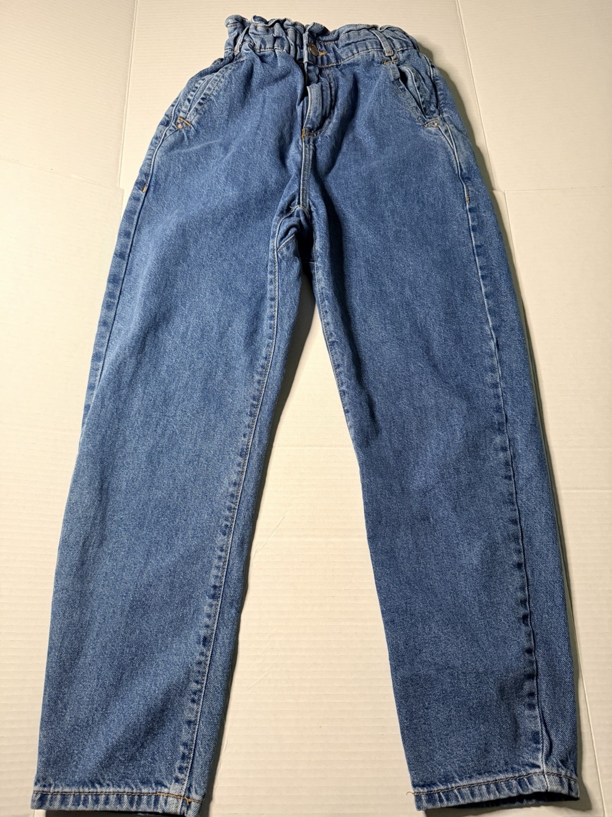 Zara Paper Bag High Waist Jeans Elastic Waist Light Wash women's size 0