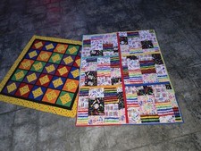 Pair Of Handmade Quilted Sewn Vibrant Colorful Baby Childs Blanket Lap Throw