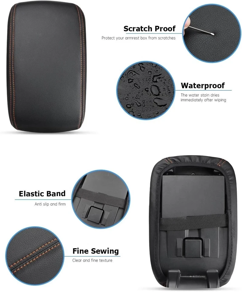 Cubierta de reposabrazos de consola central de coche para Subaru 2012-2017 puntadas naranjas Foto 4 de 4