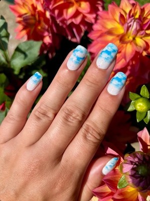 Color Street Nail Polish Strips~Maui Sky~White Base Blue Sky Prism FX Glitter