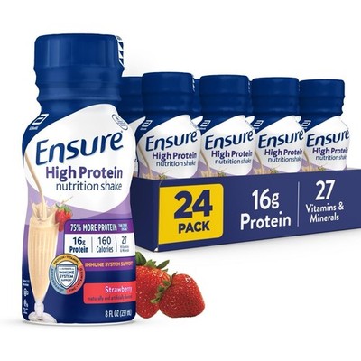  Ensure High Protein Nutritional Shake, Strawberry   8 fl oz, 24 Ct 