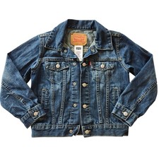 Levi's Girls Kids Medium Wash Denim Jean Trucker Jacket Blue Cotton Size 7