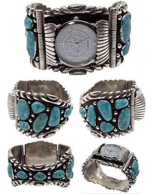 REMARKABLE Ben Touchine Sterling Silver Turquoise Mens Large Heavy Watch Cuff