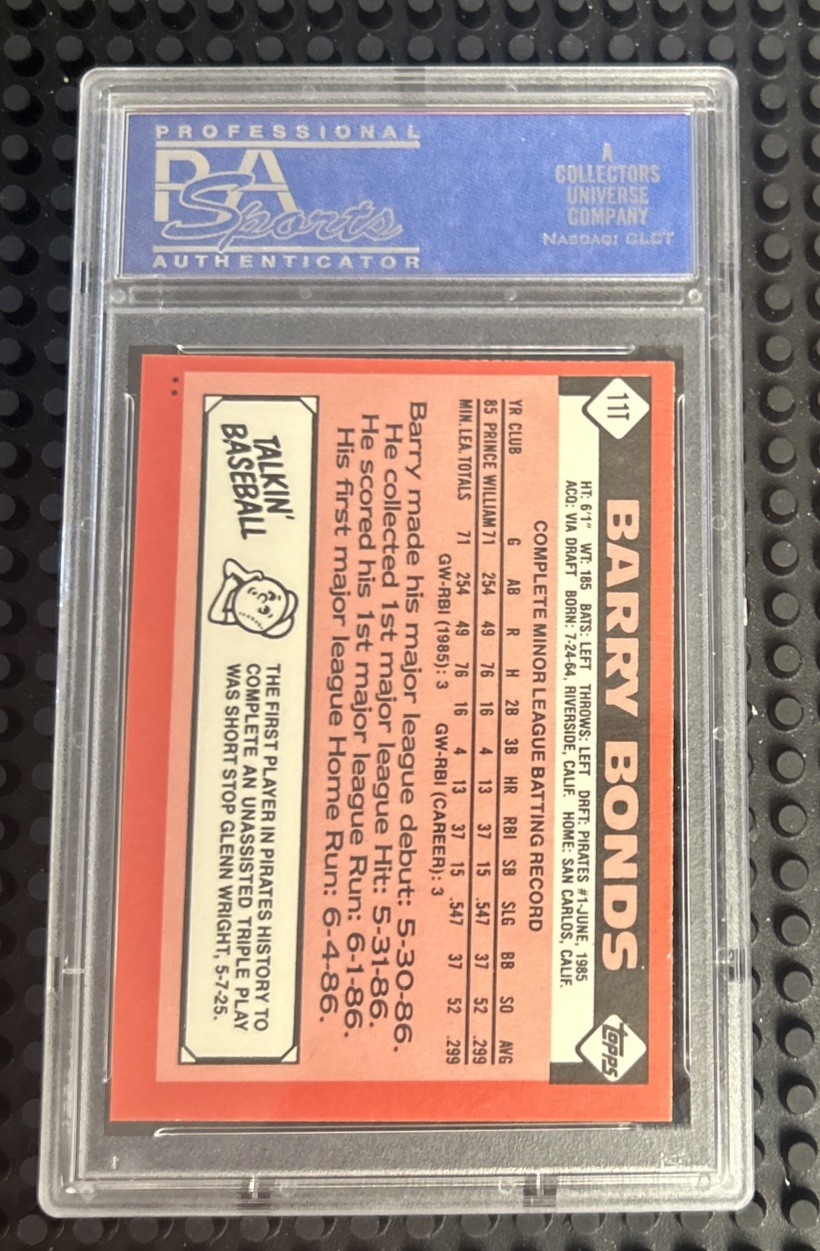 1986 Topps Traded - Barry Bonds #11T (RC) Graded PSA 9 Mint Rookie Card (OC) view 2