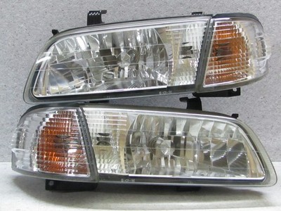 1998 2002 JDM NISSAN SUNNY  B15 SILVER CHROME HEADLIGHT W CORNER LIGHT SET OEM