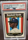 1989 BASEBALL CARDS MAGAZINE REPLI-CARDS HAND CUT #63 KEN GRIFFEY JR. RC PSA 8