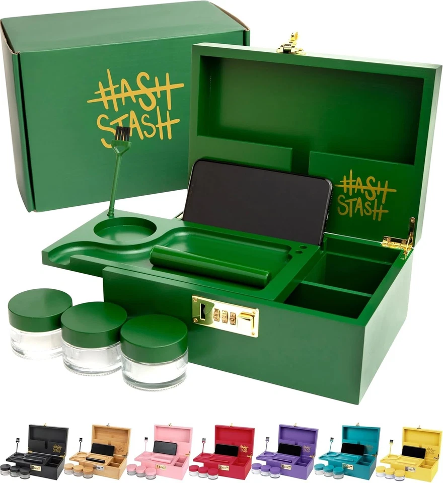 Bamboo Stash Box with Combination Lock, Organizer Tray & Accessories - Image 3 of 4