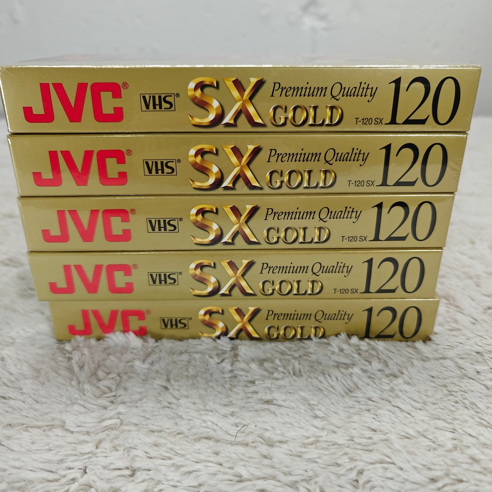 JVC SX Gold Premium Quality T-120 VHS Tapes Factory Sealed Lot of 5 EP 6 Hours