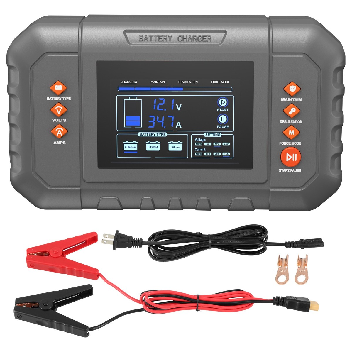 VEVOR Smart Battery Charger 35A Lithium LiFePO4 Lead-Acid Car Battery  Charger | LDQ61224V35A1XL16 | Aftermarket Branded | Automatic