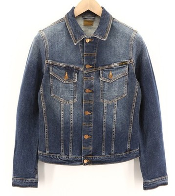 NUDIE JEANS Perry Org. Exzellente Blaue Herren S Stretch Denim Baumwolljacke