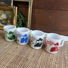 Four Vintage 1950's Milk Glass Hopalong Cassidy Mugs Black Blue Red Green