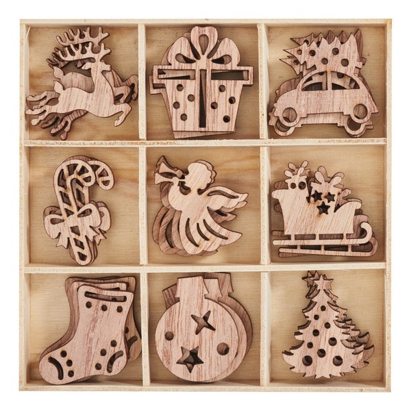 Vbs Streuteile Christmas In Holzbox Ca 3,5 Cm 36 StüCk Sperrholz Streudekoration-image