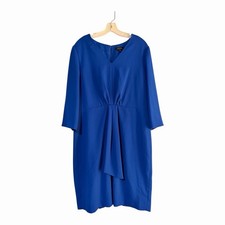 Tahari ASL Polyester Dress Size 16 Front Draped Sheath 3/4 Sleeves V Neck