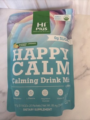 Hi Plus Happy Calm Calming Drink Mix 20 Packets Raspberry Lemonade Flavored