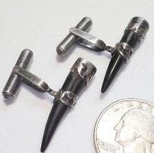 Vintage Sterling Silver Carved Black Onyx Fang/Claw w/Ornate 925 Cufflinks 1"