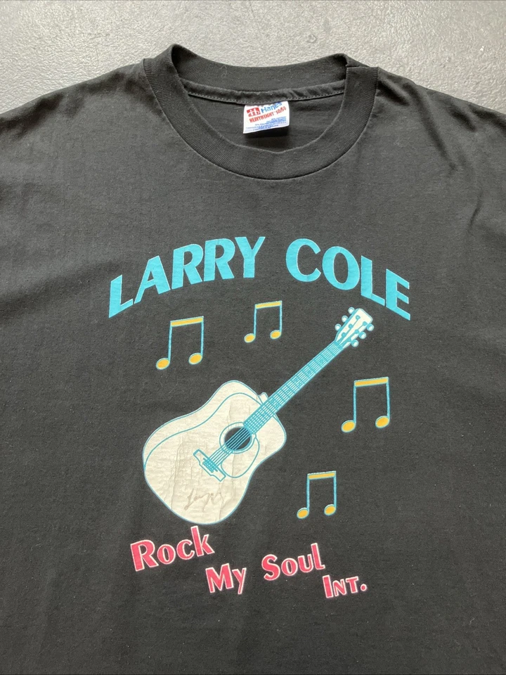 Camisa Rockabilly Larry Cole Rock My Soul Vintage Envejecida Años 90 Negra XL Foto 2 de 4