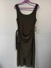 Lulus XL Black Ribbed Knit Sleeveless Midi Dress Tie Waist Made in USA