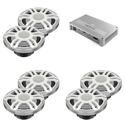 Hertz ( 3 Pair ) HMX 6.5 S-LD-SW 6 1/2'' White/Silver Grill Coaxial Marine Spe...
