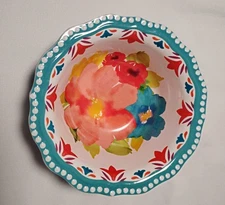 The Pioneer Woman Breezy Blossom Dip Bowl 8 oz. Melamine Scalloped Floral Aqua