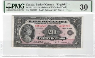 Canada 20 Dollars 1935 BC 9b PMG 30