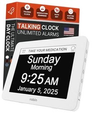  Clock 2025 with Day and Date for Elderly, Clocks for Seniors, 8 Inches White