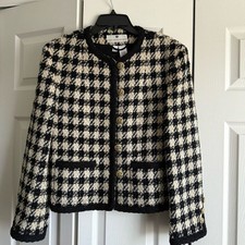 Saks Fifth Avenue Collection Houndstooth Check Tweed Jacket Blazer Wool Blend