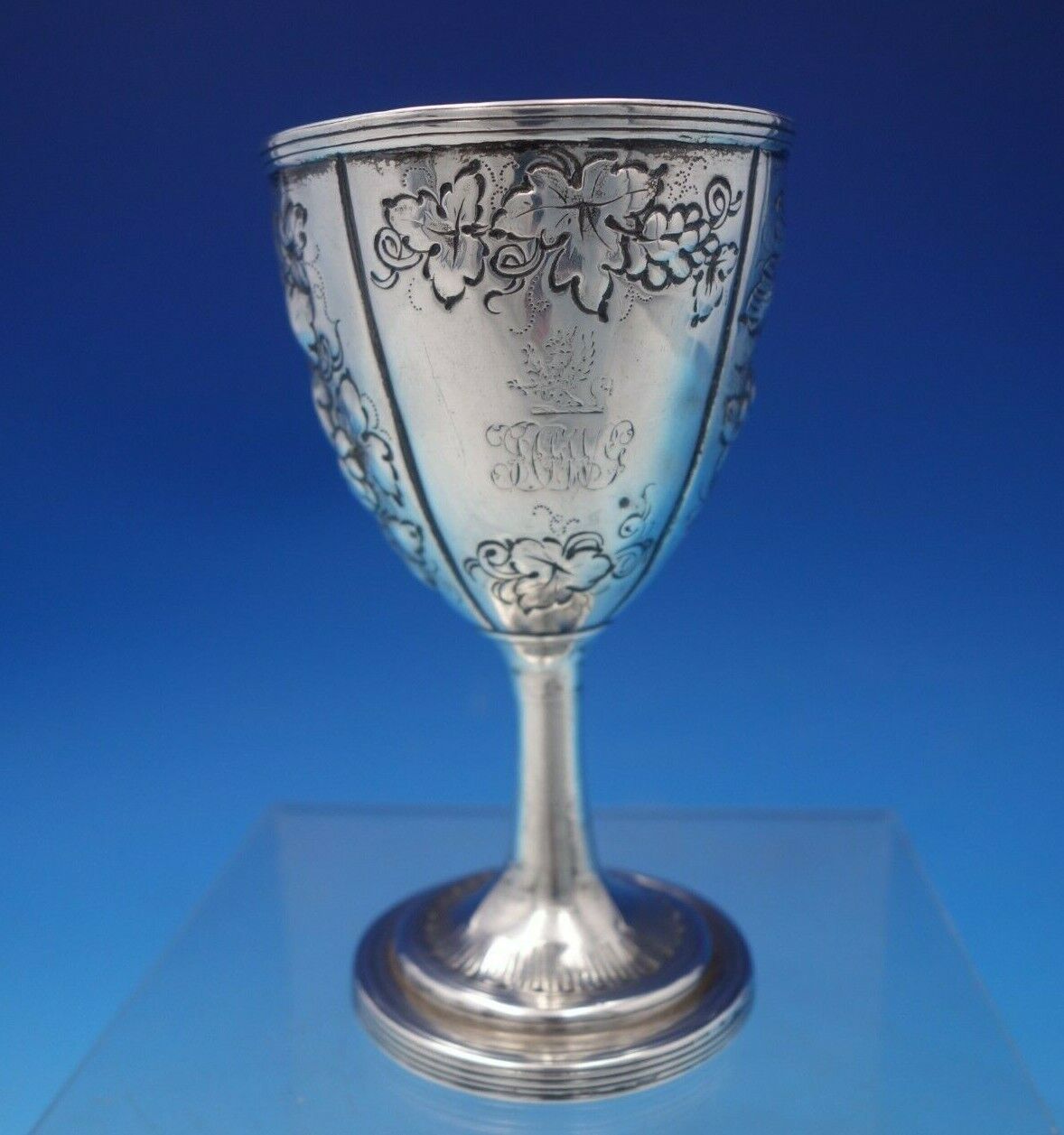 Peter and Ann Bateman English Georgian Sterling Silver Wine Goblet Grapes #5245
