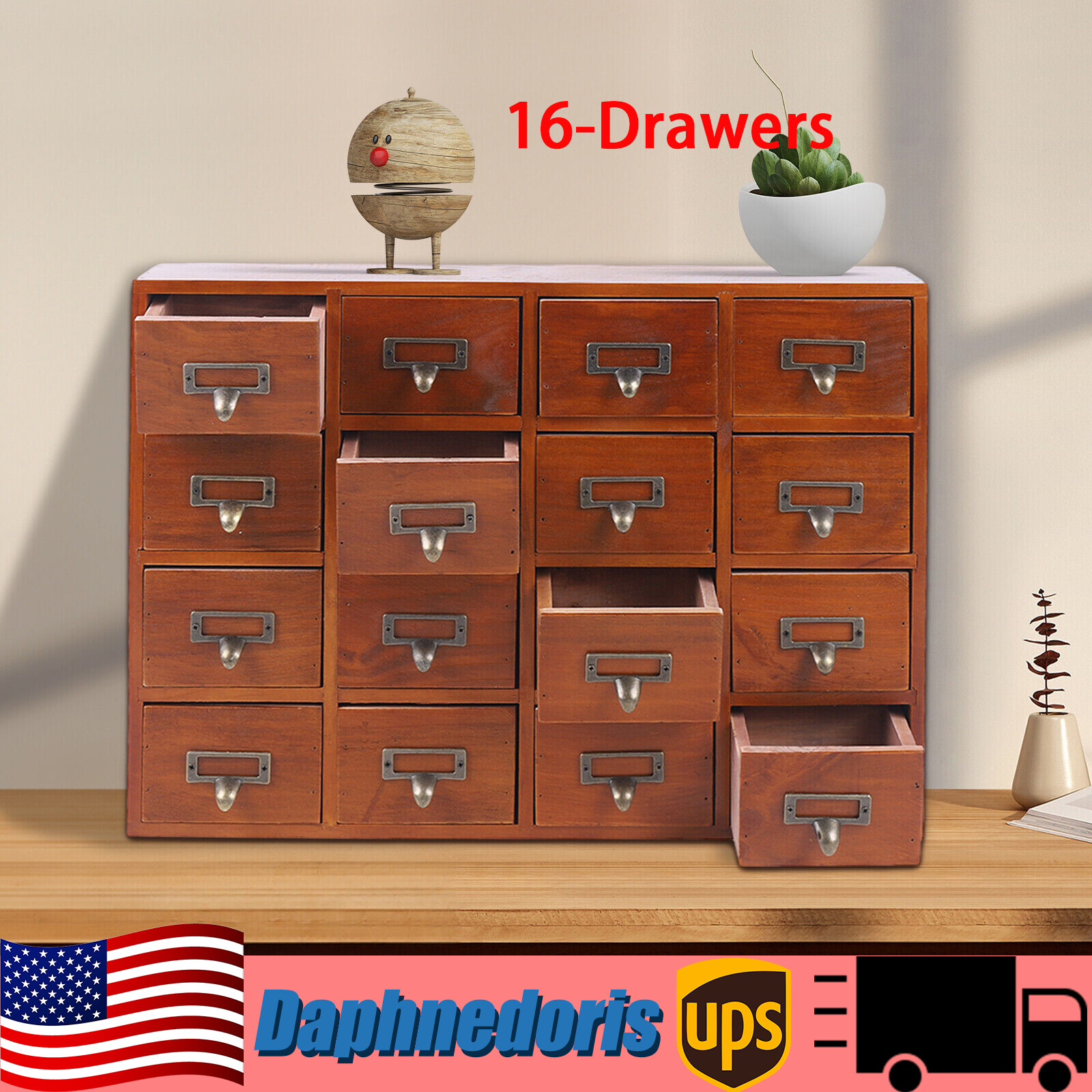 Rustic Wooden Desk Drawer Organizer Small Parts Storage Box Cabinet Tool Box