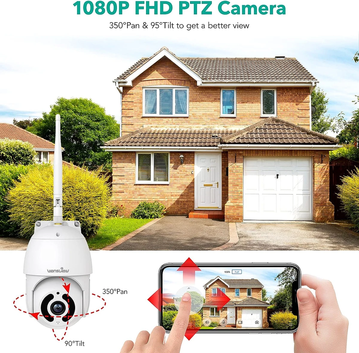 Wansview Security Camera Outdoor 1080P Pan Tilt Surveillance