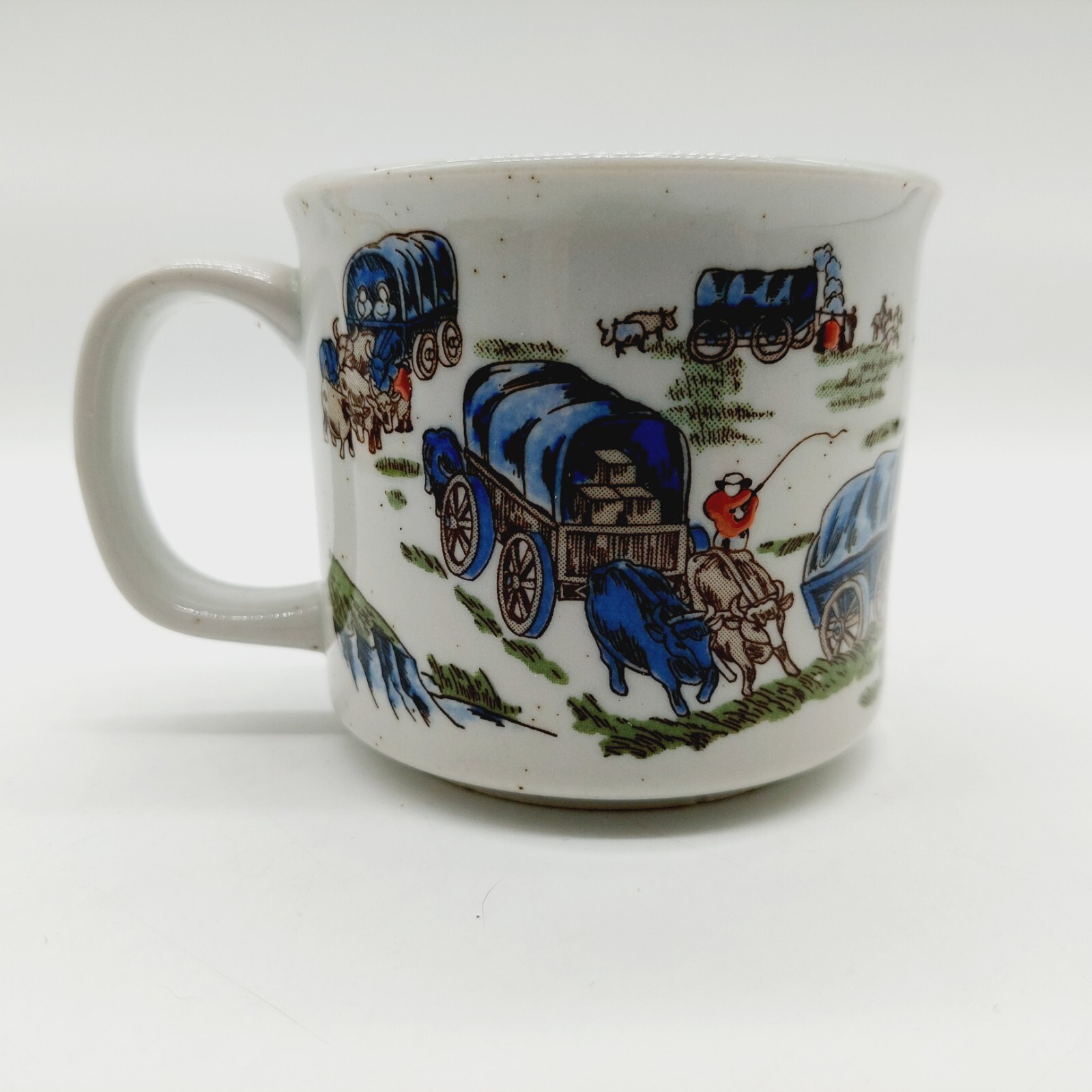 Wagon Train Settlers Prairie Cowboy Oxen Western Cup Mug Vintage 3