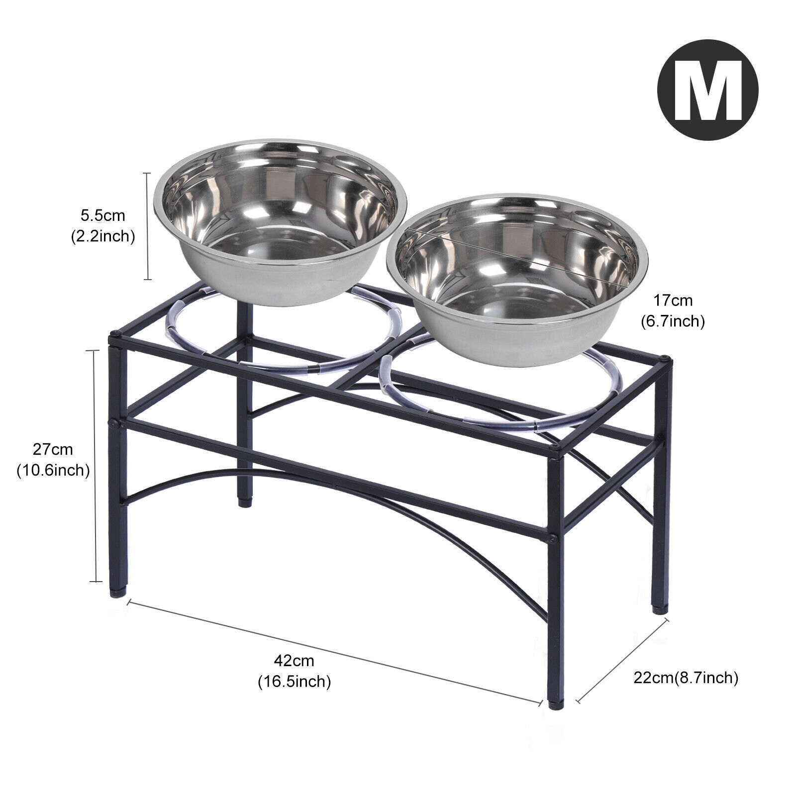 Elevated Raised Pet Dog Feeder Bowl Stainless Steel Food Water Stand w/ 2 Bowls