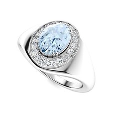 Aquamarine Oval Cut Gemstone With 14K Solid White Gold Ring For Men's 149