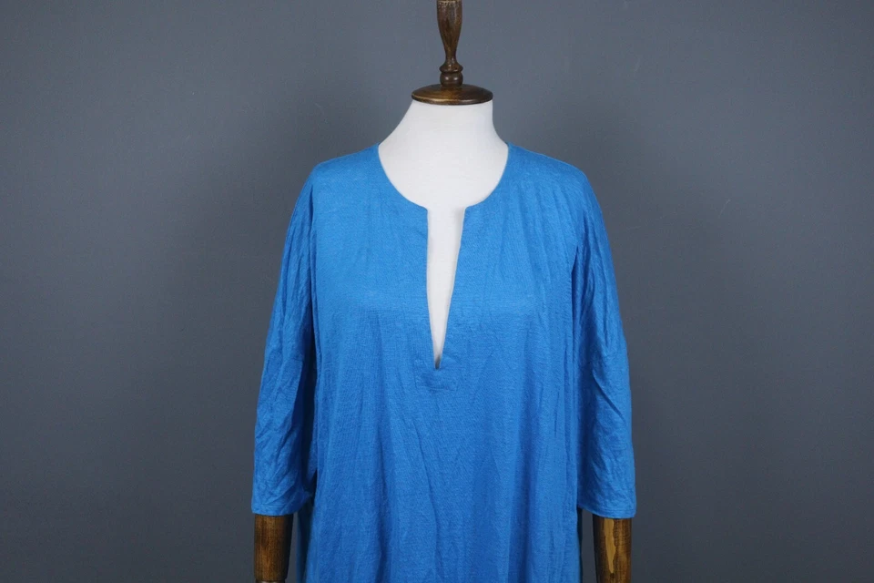 Vestido Largo Vilebrequin Azul Lino Lagenlook Manga 3/4 Relajado Línea A Talla S/M Foto 2 de 4