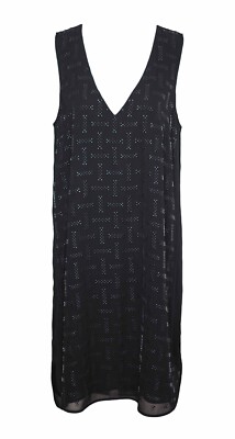 FRENCH CONNECTION 8 Dress Black Studded Geo Print Shirttail Hem V Neck Shift
