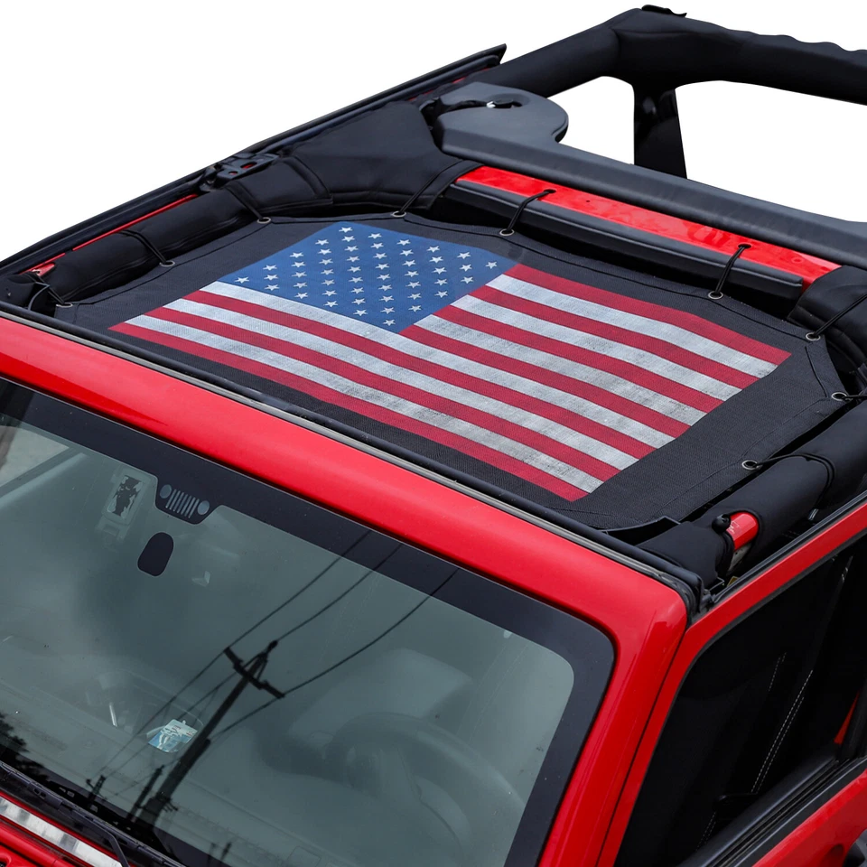 Sunshade Mesh Shade Top Cover US Flag for Jeep Wrangler JK JKU 2007-2017 Durable - Image 3 of 4