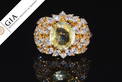 GIA Natural 8.4CTS Diamond Unheated Sapphire 18K Solid Gold Bombay Dome Ring