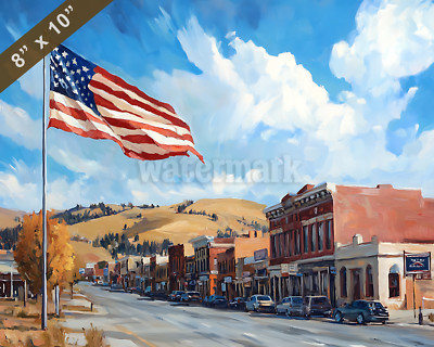 Helena cityscape with USA flag waving oil painting 8x10 Print 9.33.51AM 8.47.39P