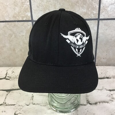 Flexfit Hat Mens L/XL Black Winged Globe Logo Fitted Yupoong Ball Cap