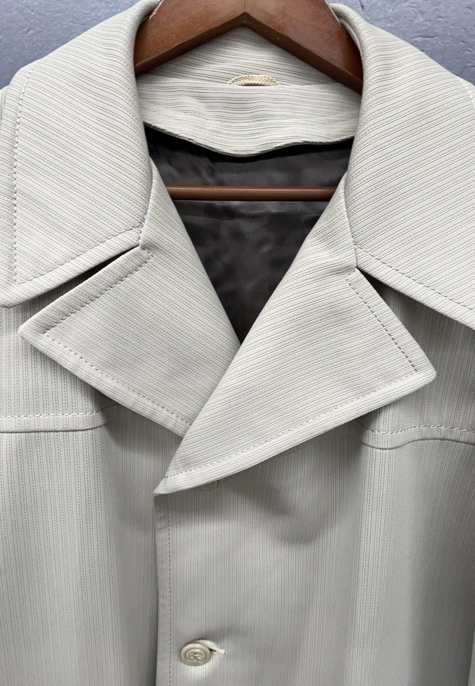 Silver Cloud Trench Over Coat Men 42L Beige Raschel Knit Belt Pockets Lined - Image 3 of 4