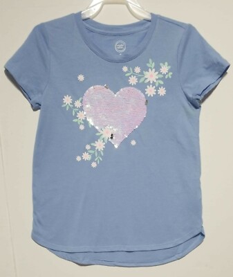 Wonder Nation Girls 3D Embellished Heart Graphic T-Shirt Blue Size XL/XG(14-16)