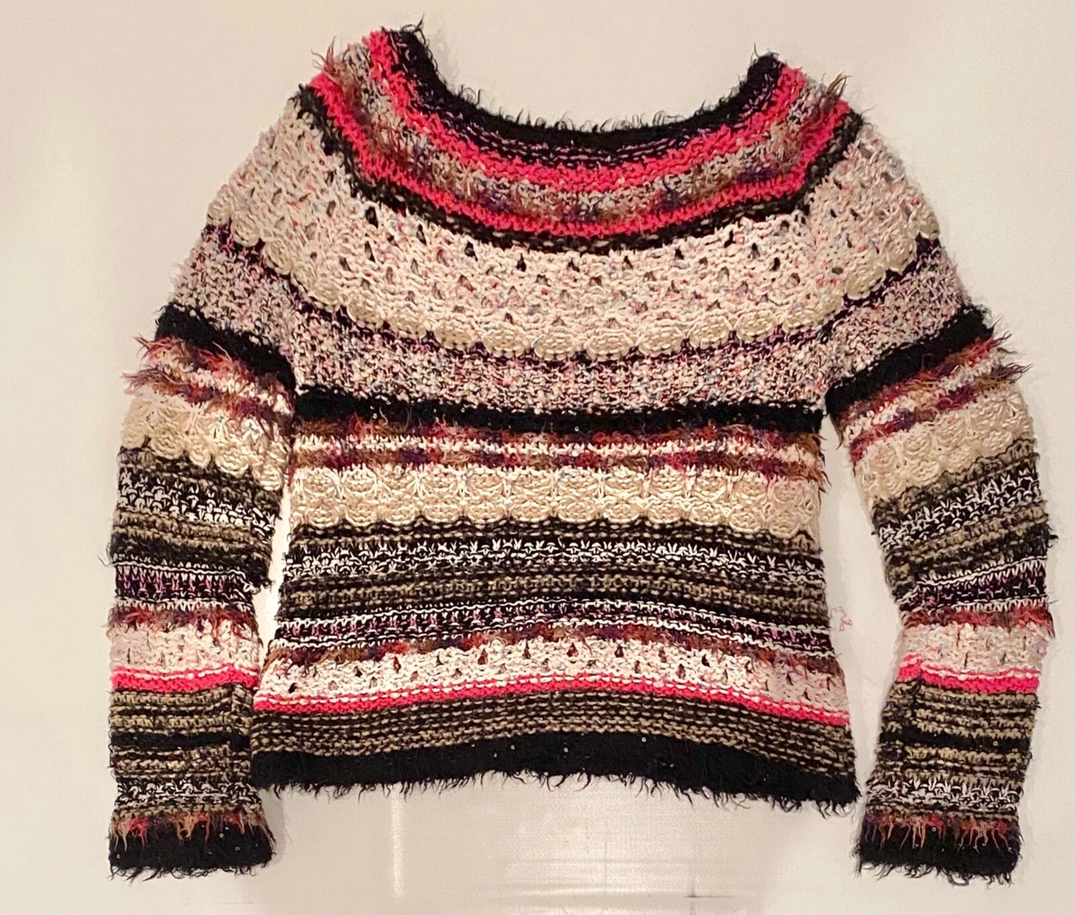 Anthropologie Sleeping on Snow Crochet Knit M Stripe Sweater RARE