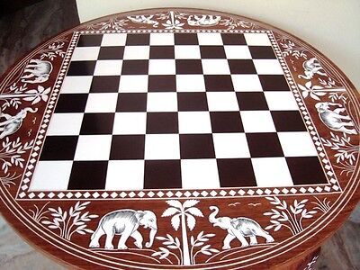 12 Chess Board Table Elephant Hand Carved Inlaid Work Square Rosewood  Foldable