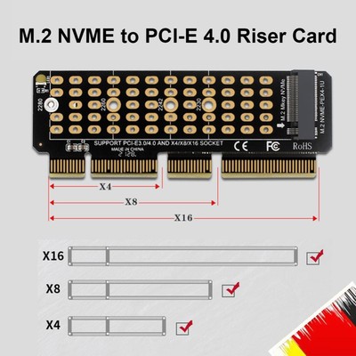 SSD M.2 NVME zu PCI-E 4.0 X4 Riser-Karte PCI-Express X4/X8/X16 M Key Adapter Tei