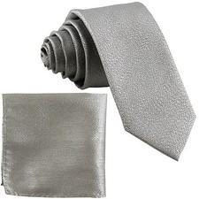 New Men's 2.5" Skinny Slim Necktie  Hankie Glitter Silver formal wedding prom