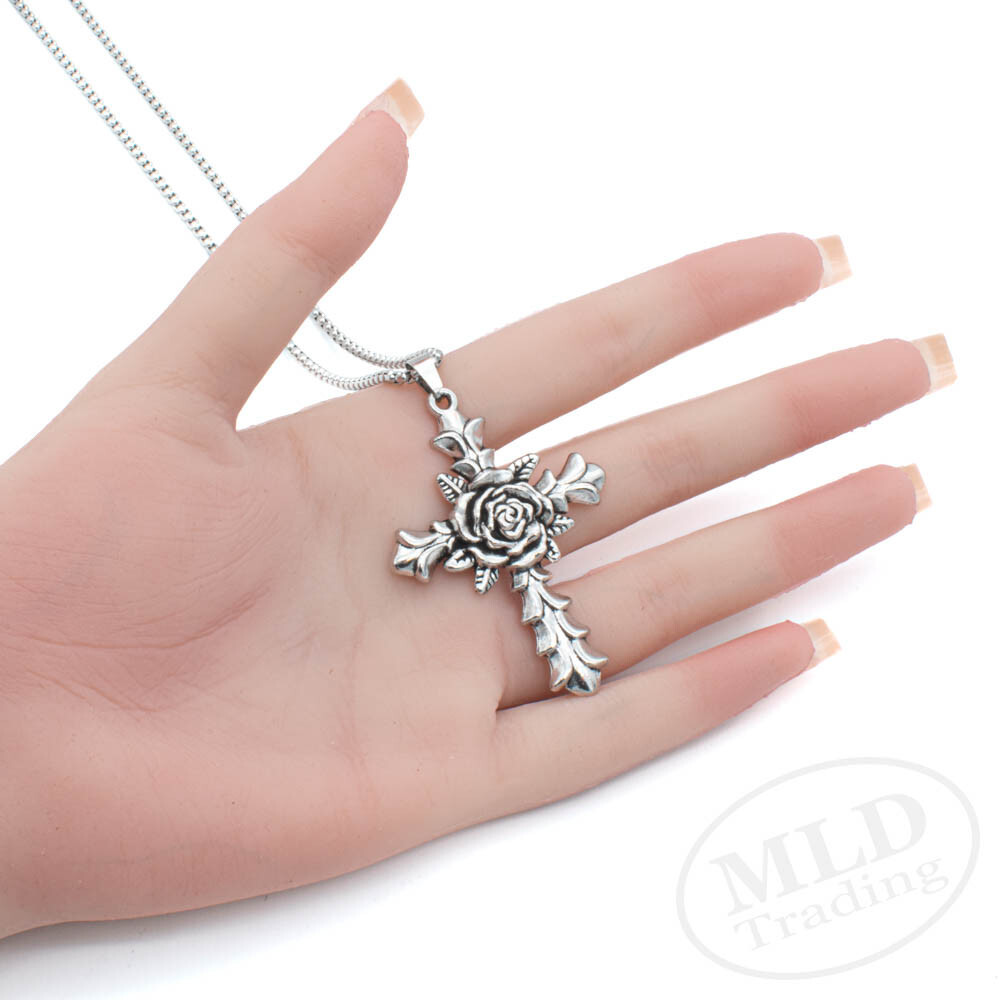 Rosicrucian Velvet Rose Cross Pendant Necklace w/ 27