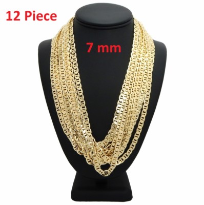 12 PCS 7mm Mariner Anchor Link Chain Necklace 20'' 24'' 30'' 14K Gold PL Wholesale 