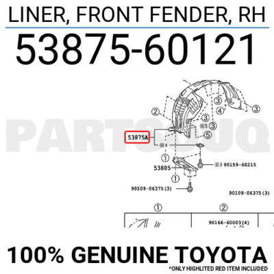 cat 5387560121 Genuine Toyota LINER, FRONT FENDER, RH 53875-60121 | eBay