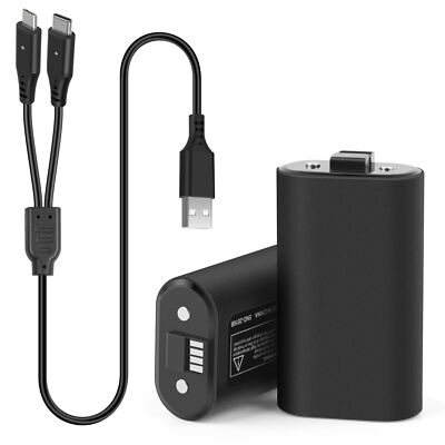 2 Pack Rechargeable Battery + Play & Charge Kit Cable For Xbox One Controller 