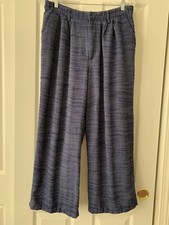 URBAN OUTFITTERS SHARP WIDE LEG HEATHERED NAVY BLUE COTTON DRESS PANTS - SIZE L