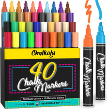 Chalkola Chalk Markers - Pack of 40 Neon, Pastel Metallic Liquid Chalk Pens